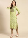 Women's Green Printed Straight Kurta-GW-3436-Green