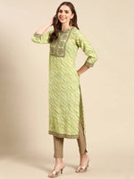 Women's Green Printed Straight Kurta-GW-3436-Green