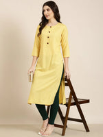 Women Yellow Floral Straight Kurta-GW-4199-Yellow