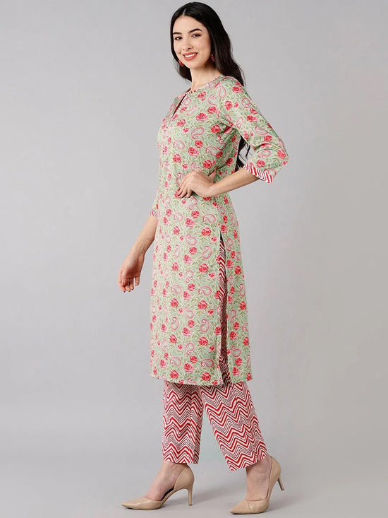 Ahika Women Olive Paisley Printed Kurta Trousers With Dupatta