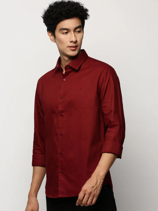 Men Maroon Solid Shirt-FAVORPLAIN-193-Maroon