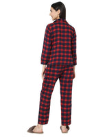 Smarty Pants Women's Brush Cotton Blue & Red Color Checks Night Suit