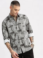 Men Spread Collar Abstract Grey Casual Shirt-PELSIC-2251-Grey