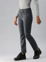 Women's Grey Solid Straight Fit Denim Jeans-IM-9796-Grey