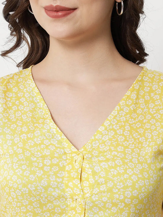 V-Neck Yellow Floral Dress