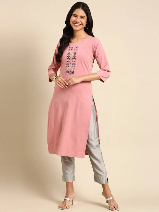 Women's Pink Solid Straight Kurta-SKC-814-Pink