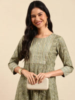 Women's Olive Printed Kurta Set-RF-1648-Olive