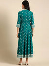 Women's Blue Printed Anarkali Kurta-AT-A-615-Teal