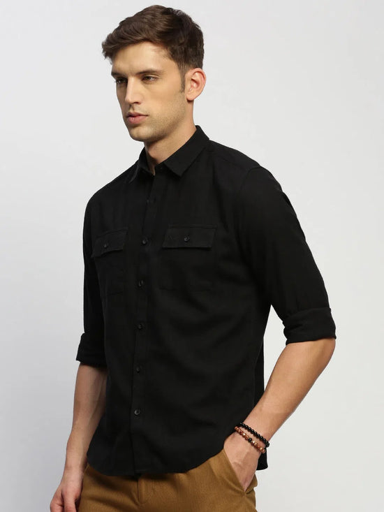 Men Black Solid Shirt-ANAH-1676-Black