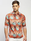 Men Orange Printed Shirt-PRISM-1692-Orange