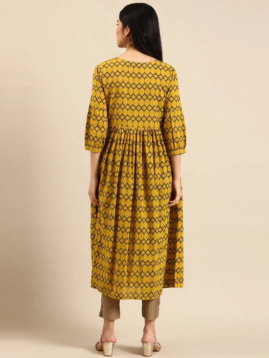 Women's Mustard Printed A-Line Kurta-SKF-144-1-Mustard