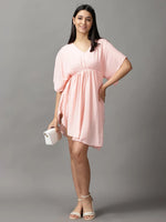 Women's Pink Solid Fit and Flare Top-AE-15771-Peach