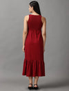 Women's Maroon Solid Fit and Flare Dress-AE-15669-Maroon