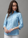 Women's Blue Solid Shirt-AE-3331034-Blue