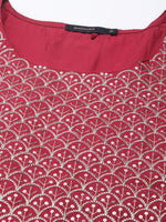 Women Maroon Solid Straight Kurta-AT-A1041-K-Maroon