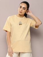 Dillinger Beige Graphic Oversized T-Shirt-WMNCR492BGE-XS