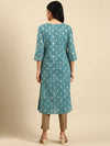 Women's Blue Printed Straight Kurta-GW-493-Teal