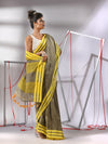 Ecru Cotton Saree With Stripe Solid Border-MA55CT06520076