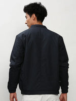 Men Navy Solid Casual Bomber Jackets-ZD-3604-Navyblue