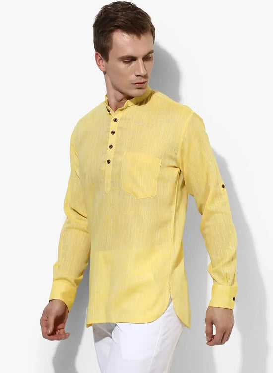 Hangup Men Slim Solid Men's Indian Wear-YellowKurta