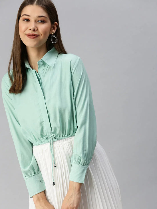 Women's Sea Green Solid Crop Top-AE-7037-Seagreen