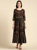 Women's Black Printed Anarkali Kurta-GW-3398-Black