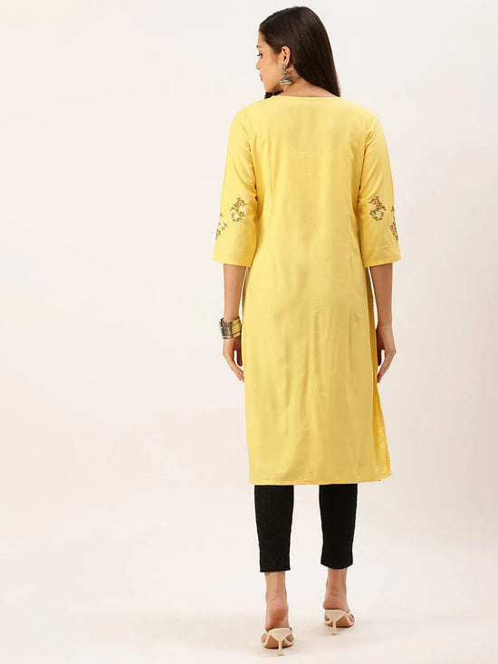 Women's Yellow Solid Straight Kurta-DF-1208-Yellow