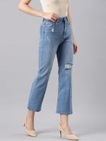 Women Blue Solid Flared Denim Jeans-GZ-5513-Blue