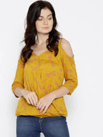 Cold Shoulder overlap printed Top in Mustard