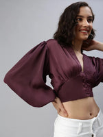 Women's Burgundy Solid Crop Top-AE-10291-Burgundy