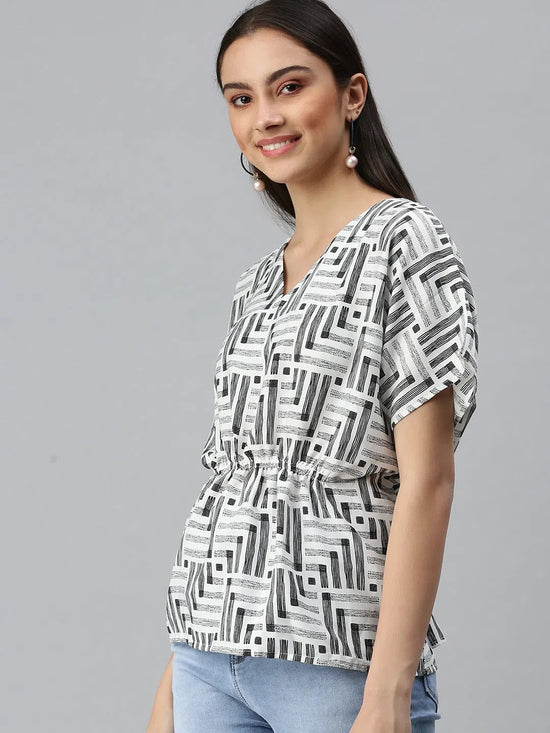 Women's Printed White Top-AE-10277-Whiteblack