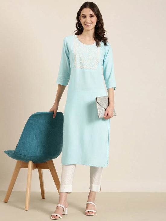 Women Blue Solid Straight Kurta-NJ-3653215-Blue