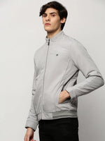 Men Grey Solid Casual Bomber Jackets-ZD-3408-Grey