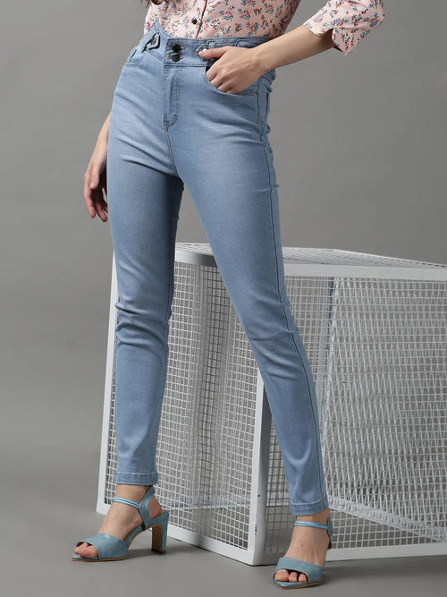 Women's Blue Solid Skinny Fit Denim Jeans-IM-10027-Blue