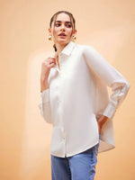 Women White Solid Satin Regular Shirt