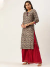 Women's Beige Printed Kurta Sets-FS-2200-Beige