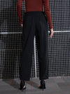 Women Black Front Button Paperback Waist Pants