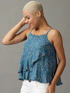 Women's Blue Printed Wrap Top-AE-10470-Teal