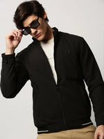 Men Black Solid Casual Bomber Jackets-ZD-3703-Black