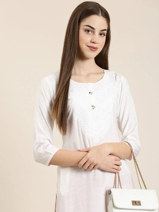 Women White Solid Straight Kurta-NJ-3522422-White