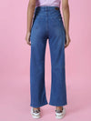 Women's Blue Solid Wide Leg Denim Jeans-GZ-5290-Blue