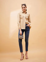 Women Beige Pleated Detail Shirt