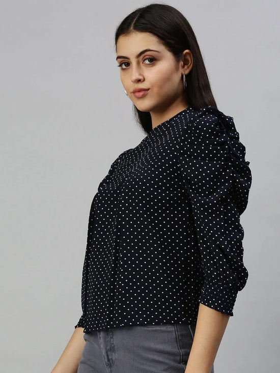 Women Navy Blue Printed Boxy Top-AE-7043-Navybluewhite