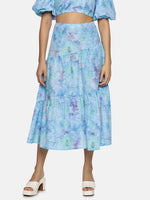 Floral Blue Cut And Sew Midaxi Skirt-17322