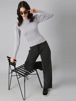 Women Grey Solid Wide Leg Denim Jeans-GZ-5737-Grey