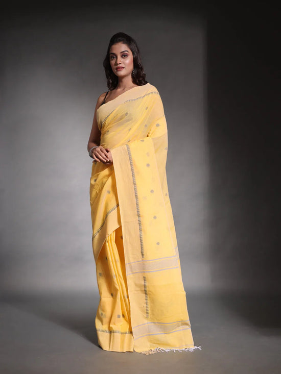 Light Yellow Pure Cotton Soft Saree With Temple Border-MA54CT041380017