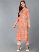 Ahika Women Peach Rayon Blend Printed Straight Kurta Pant Set-VKSKD1043A_XS