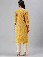 Women's Yellow Printed Kurta Sets-SS365-Yellow