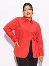 Women Red Poplin Tie Up Shirt