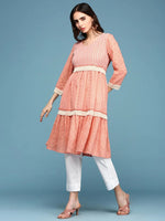 Women's Pink Solid Empire Kurti-ON-578-Peach